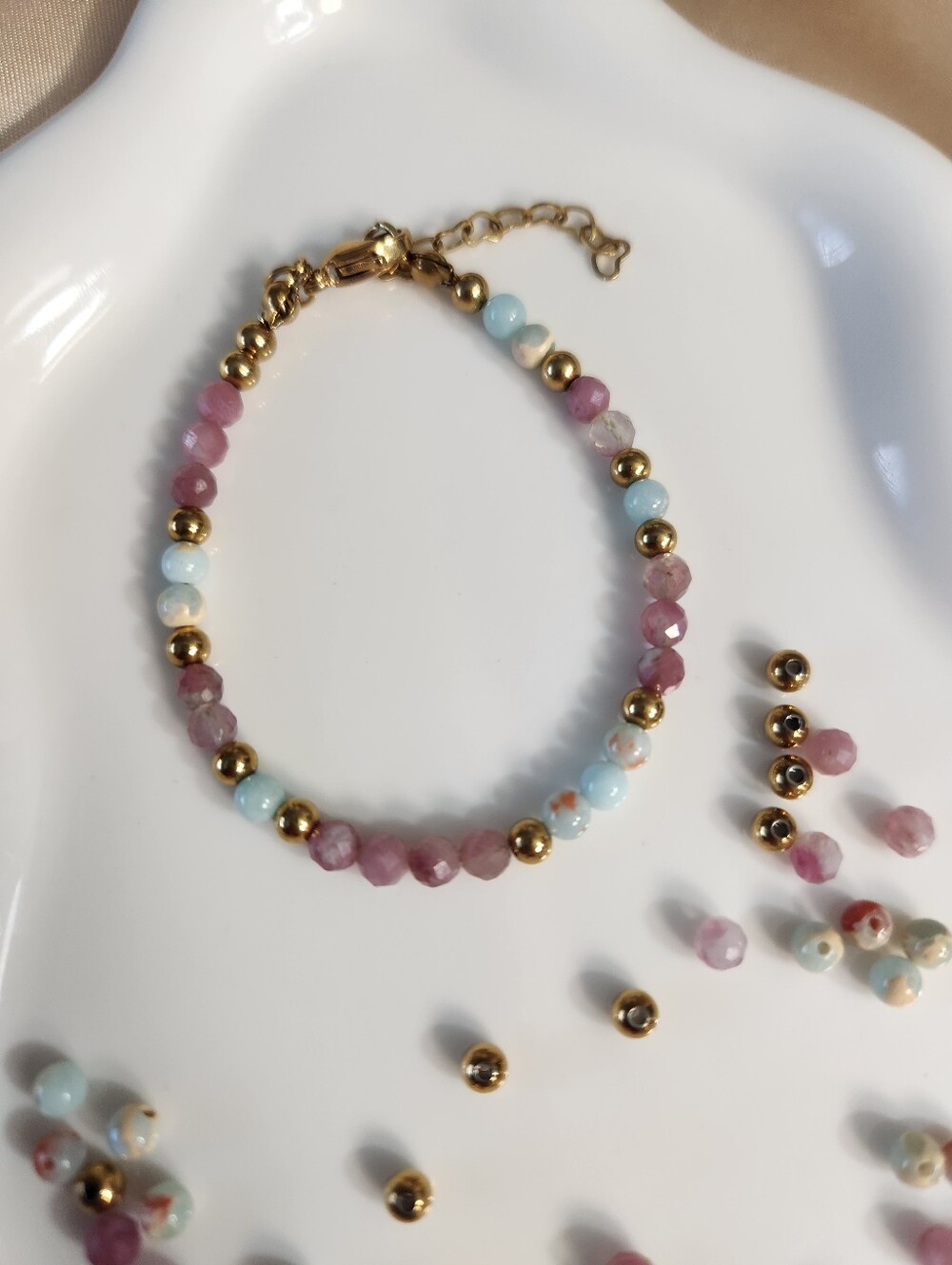 Faceted Pink Tourmaline And Imperial Jasper Bracelet